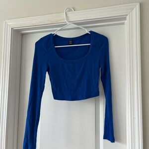 SHEIN Royal Blue Long Sleeve Crop Shirt